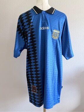 Adidas Blue Soccer Jersey with Black Geometric Side Panel